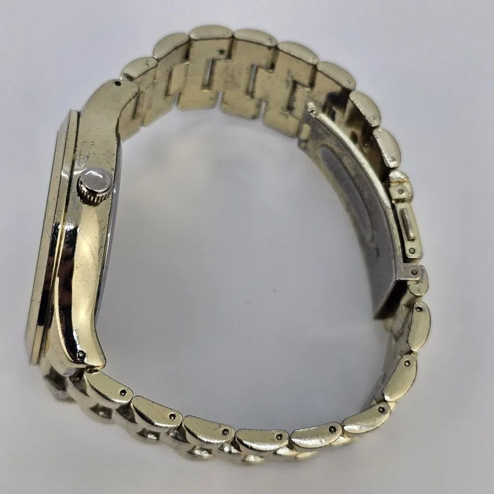 Men's Diamond Watch 44MM Large Case Gold Dial Gold Bracelet Band 7